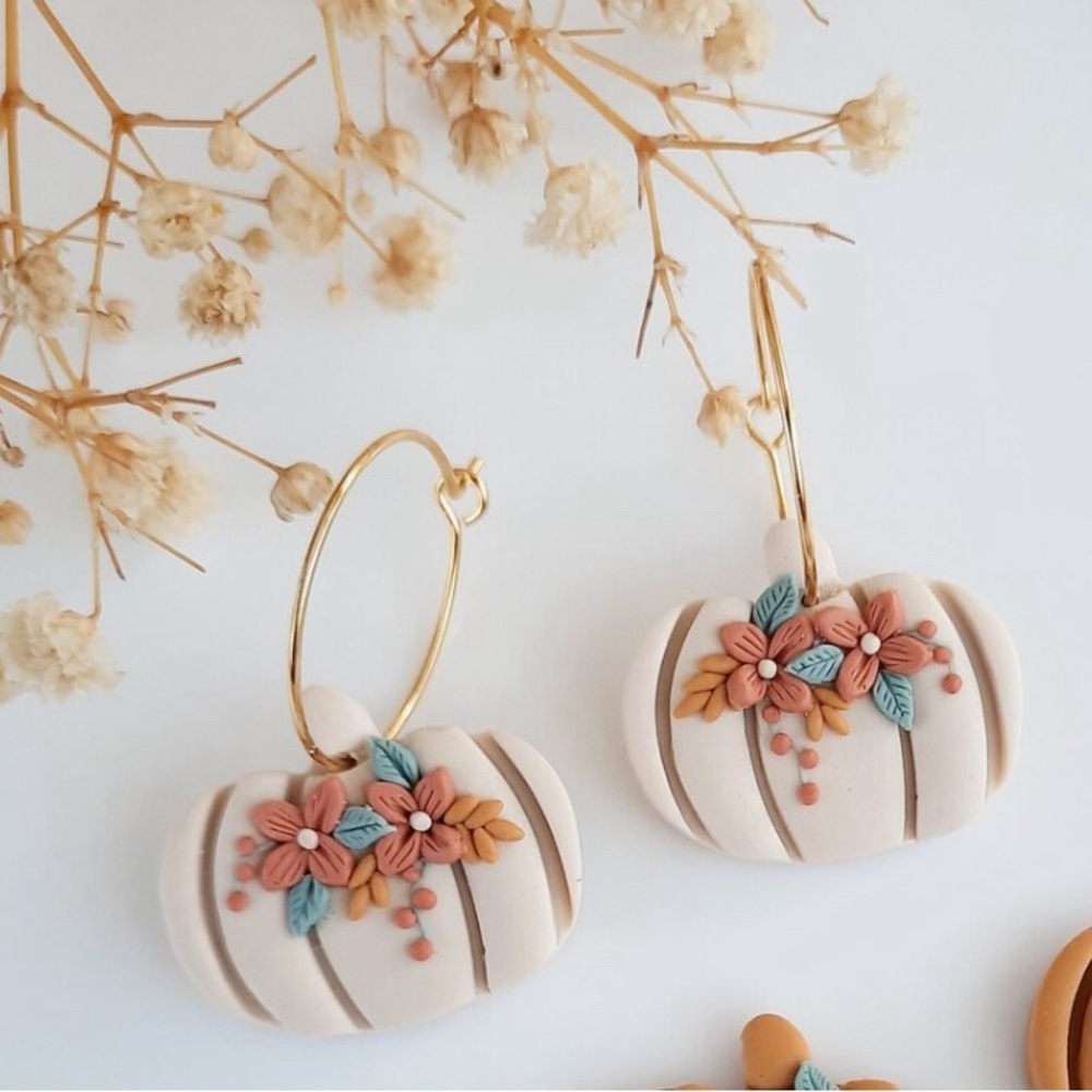 Floral Pumpkin Polymer Clay Earrings